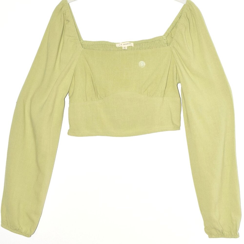 NEW L.A. Hearts Square Neck Green Long Sleeve Crop Top - Small